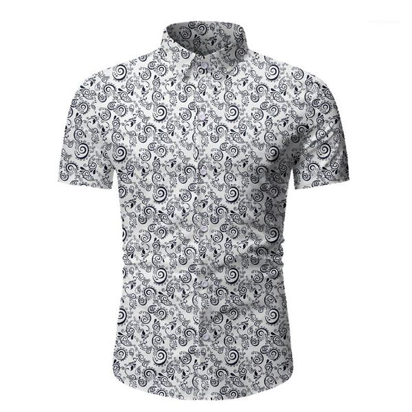 

casual shirts paisley printed short sleeve male tshirts lapel neck single breasted boys summer mens beach, White;black