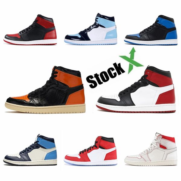 

jumpman men 1 high og 1s basketball shoes travis&nbspscott banned bred new love yellow toe black unc fearless sports sneakers trainers #qa31