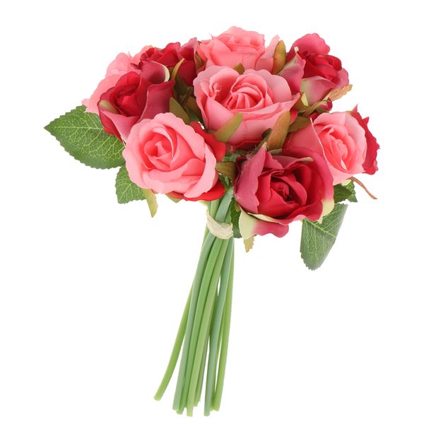 

artificial 12 branch 25cm rose flower bush home decor wedding floral bouquet potted table desk centerpiece