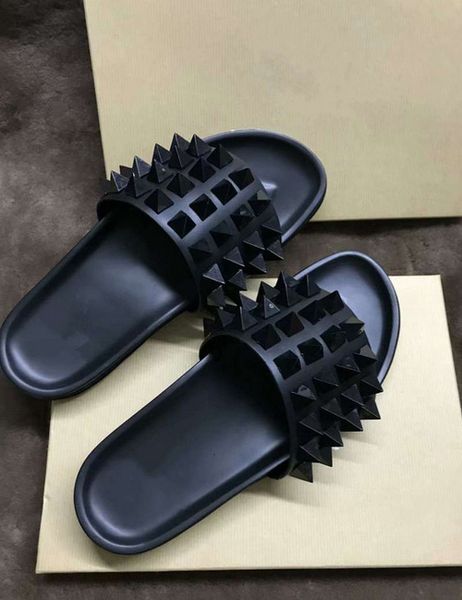 

донна шипованные плоские туфли дизайнерские красные подошвы обувь мужские заклепки шипы плоские тапочки, Black