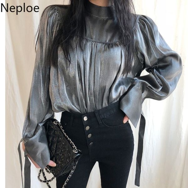 

women's blouses & shirts neploe blouse women spring 2021 solid stand collar long sleeve lace up ladies blusa fashion casual female 1a8, White