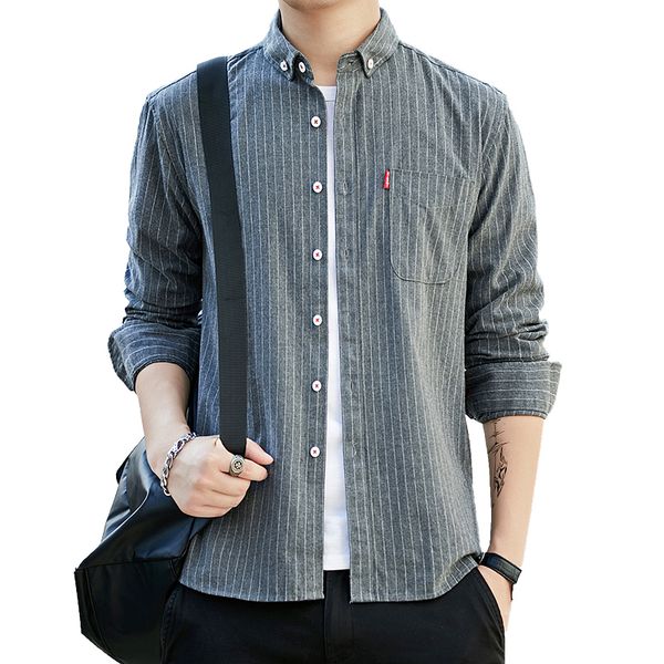 

2020 spring autumn full sleeve striped casual shirts men slim fit classic shirts, White;black