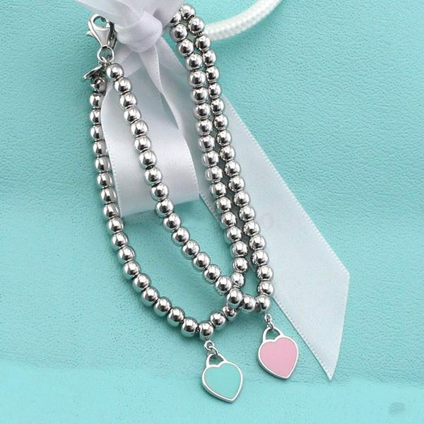

ht sale pand925 sterling silver blue enamel heart-shaped pendant bracelet round buddha beaded bracelet women's ornament jewelry brands, Golden;silver