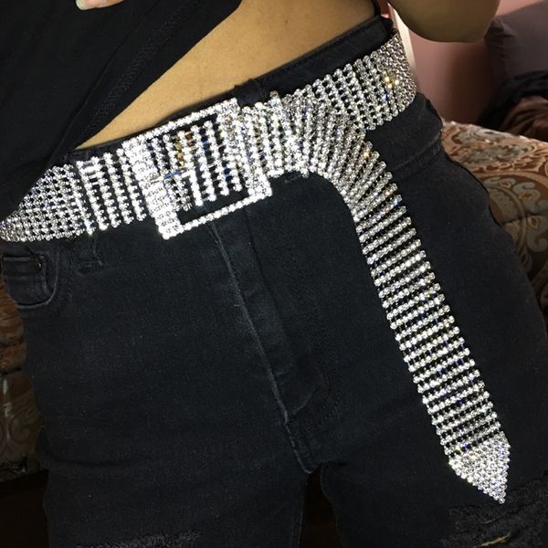 

belts fashion womens rhinestone belt female ten row bright bride wide bling crystal diamond waist chain rhinestones, Black;brown