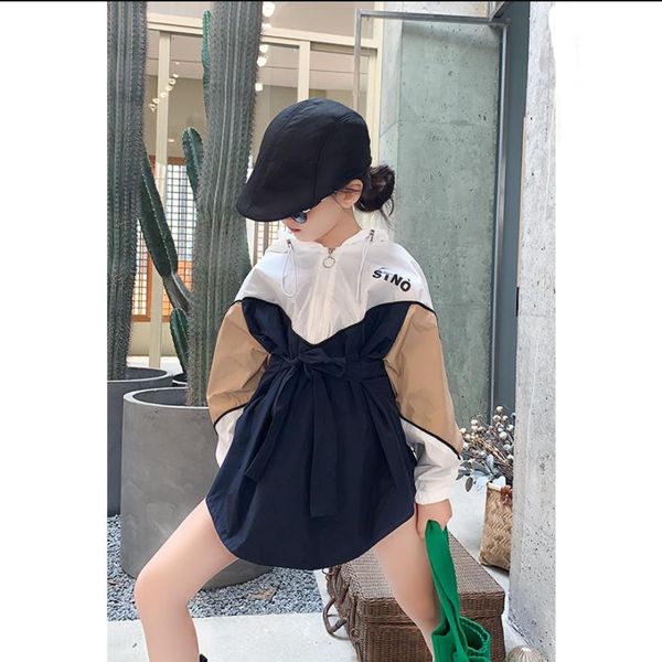 

spring autumn trench coat girls clothes children long coats streetwear elegant korean thin outerwear teenage coats, Blue;gray