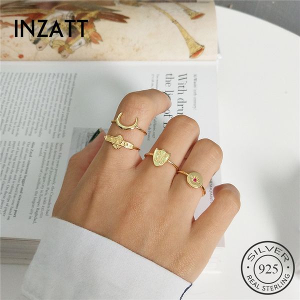

inzatt real 925 sterling silver personality resizable ring moon star shield baby initial letter for women boho statement jewelry