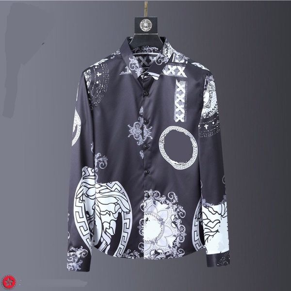 

2020 men's print slim fit shirt men's fall long sleeve shirt men's cut long floral shirt -xxxl, White;black