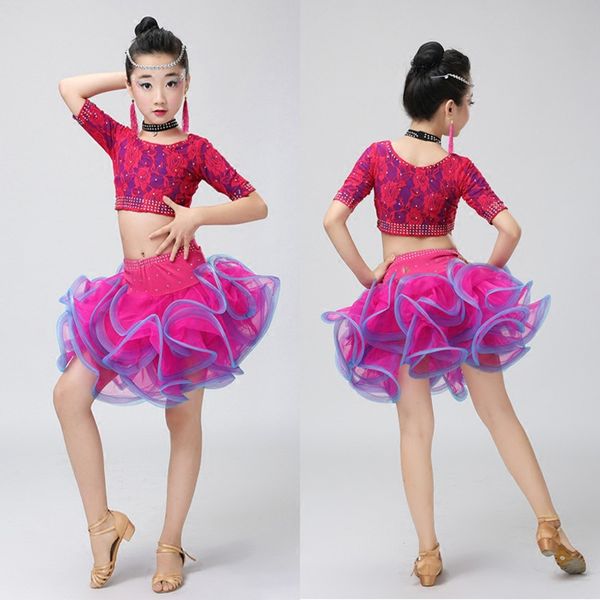

2019 new ruffle latin dance skirt for girls kids latin dance dress practice ballroom competition tango rumba salsa dancing set, Black;red