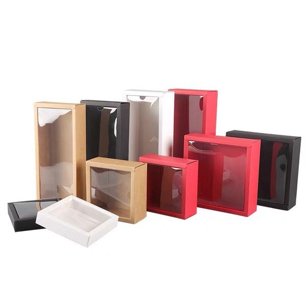 

10pcs kraft paper box transparent pvc cover gift box cartons boxes paxkaging toddler shoes packaging