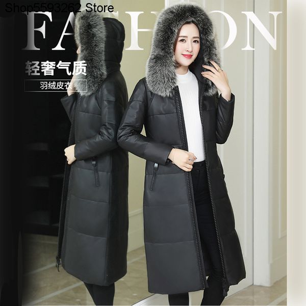 

2020 зима натуральная кожа пуховик женский кожаное пальто женская шерсть овцы средней длины деньги slim fit мех, Black