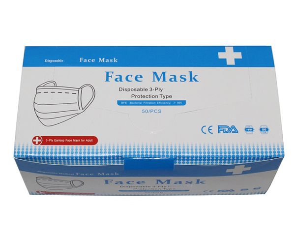 

50pcs Disposable Face Mask 3 Layer Earloop Dust Mouth Masks Cover 3Ply Non-woven Disposable Dust Mask Soft Breathable