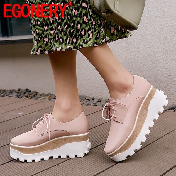 

egonery spring new concise casual women pumps outdoor high heels square toe genuine leather women shoes drop shipping size 34-39, Black