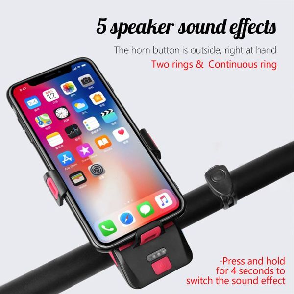 

4в1 велосипед телефон держатели подставки 2000ma водить фара хорн белл телефон кронштейн usb перезаряжаемые светов велосипеда # 4