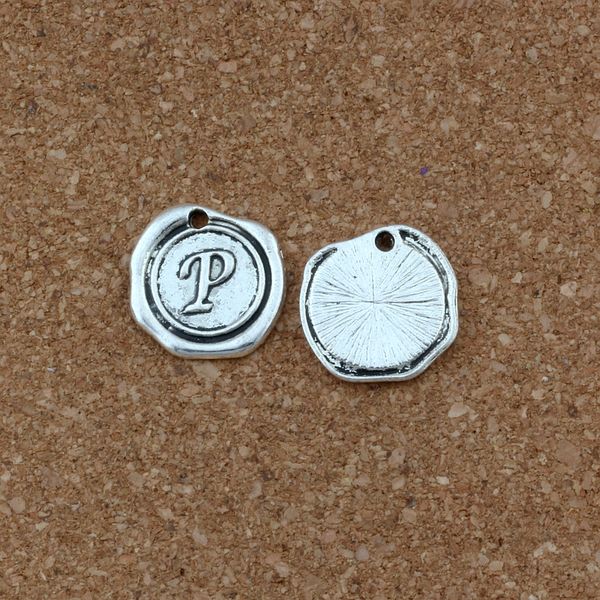 

100pcs/lots antique silver single side letter " p " initial alloy charms pendants fashion diy accessories 18x18.5mm a-468, Bronze;silver