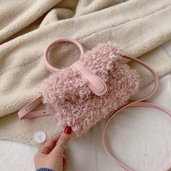 

women winter lambswool shoulder bags korean fashion lady chain crossbody bag faux fur plush cony hair mini tote bags female