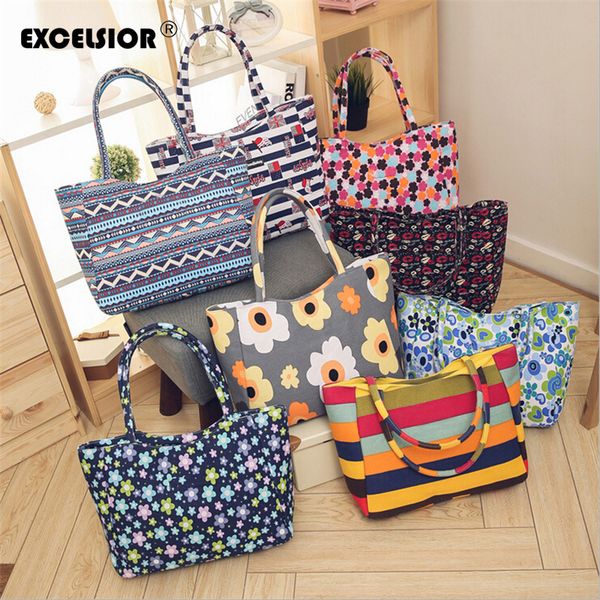 

excelsior beach bag for women 2019 floral print handbag quality canvas tote bolsa de praia bolsa feminina sac main femme
