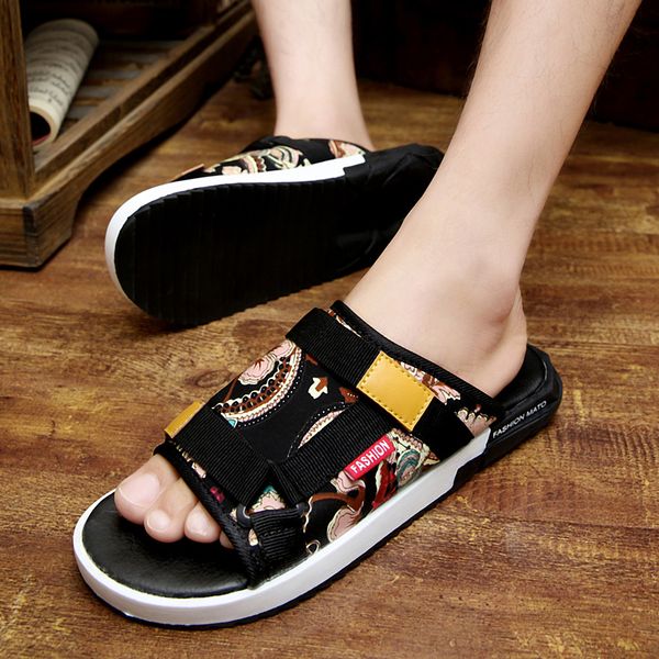 

slippers men's sandals men's summer half slippers anti-skid beach shoes one word drag outdoor shoes, Black