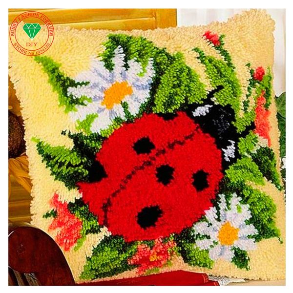 

flowers ladybird needlework latch hook rug kits pillowcase diy carpet embroidery cross stitch thread embroidery kit home decor