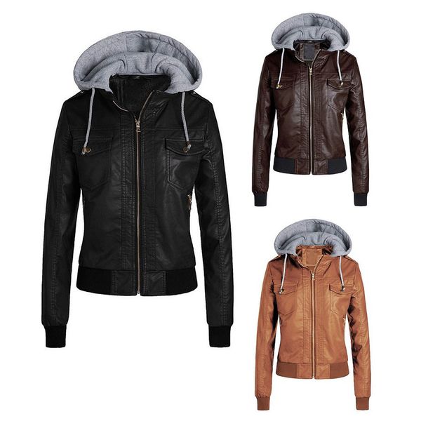 

women designer jackets brand plus size women clothing hooded hat detachable jackets for women luxury slim jackets, Black;brown