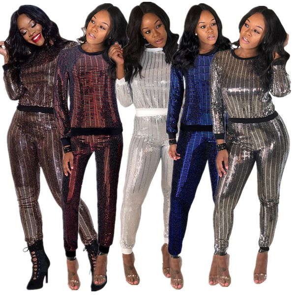 

женщины sexy paillette куртка два piece set длинные рукава пальто + кальсоны гетры костюмы буквенные эпикировка костюм осень дизайнерские sw, White