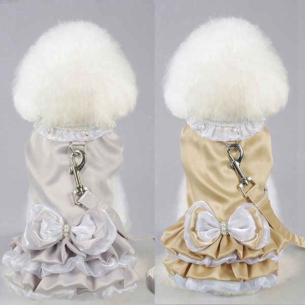 

summer dog dress pet dog silk clothes for small dogs wedding dress with leash puppy clothing sweet princess pet clothes