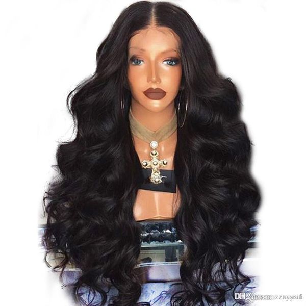 

density no lace front high temperature wire wigs brazilian body wave no lace front wigs for women prepluck, Black