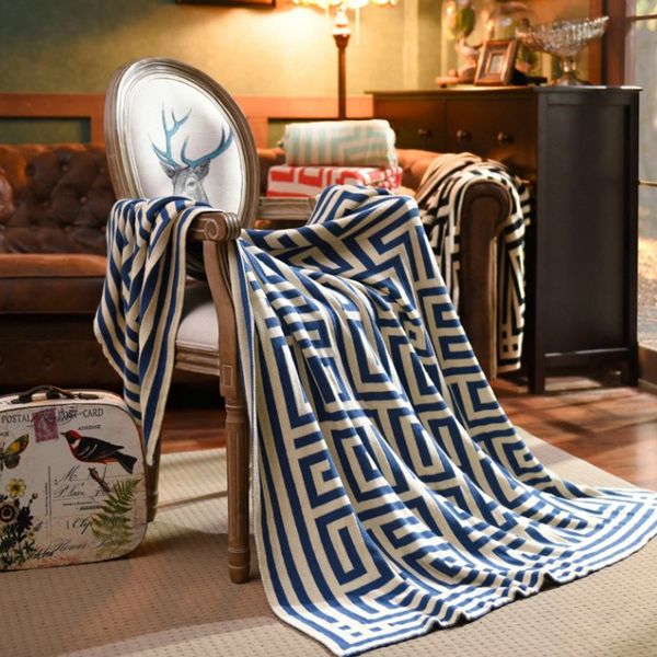 

2017 new geometric pattern blanket knitting cotton blanket throws on sofa travel knitted plaids adults ing