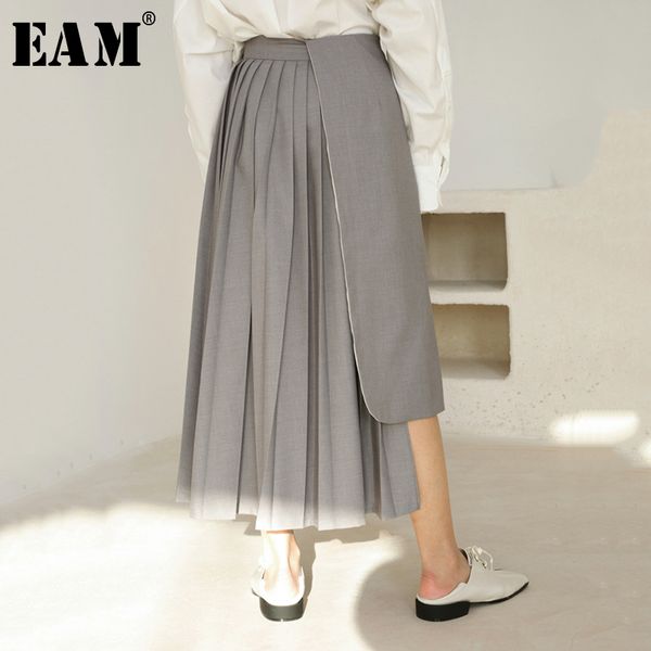 

eam] 2020 new spring summer high waist black dot printed pleated split joint irregular half-body skirt women fashion tide jr440