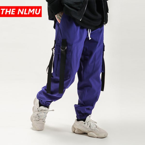 

men's side pockets harem pants 2019 hip hop casual ribbons design male joggers trousers fashion streetwear pant wg258, Black
