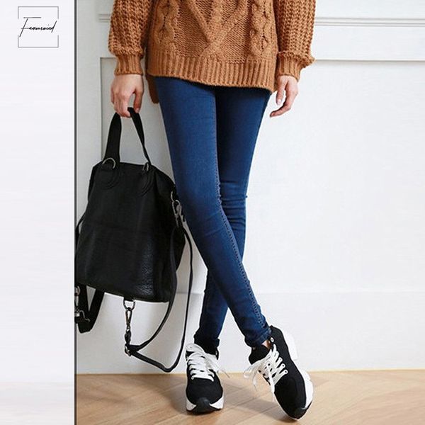 

women autumn new jeans style womens clothing slim female washed casual skinny pencil pants stretch pencil denim pants, Blue