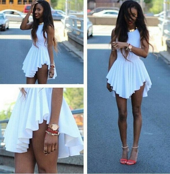 

irregular bandage skirt hem dress, Red;white