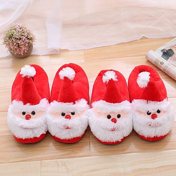 

women men christmas 3d santa claus slippers winter plush stuffed anti-slip shoes, Black