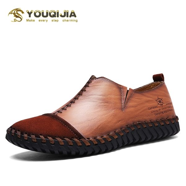 

youqijia genuine leather men casual shoes 2019 mens loafers moccasins breathable slip on black driving shoes