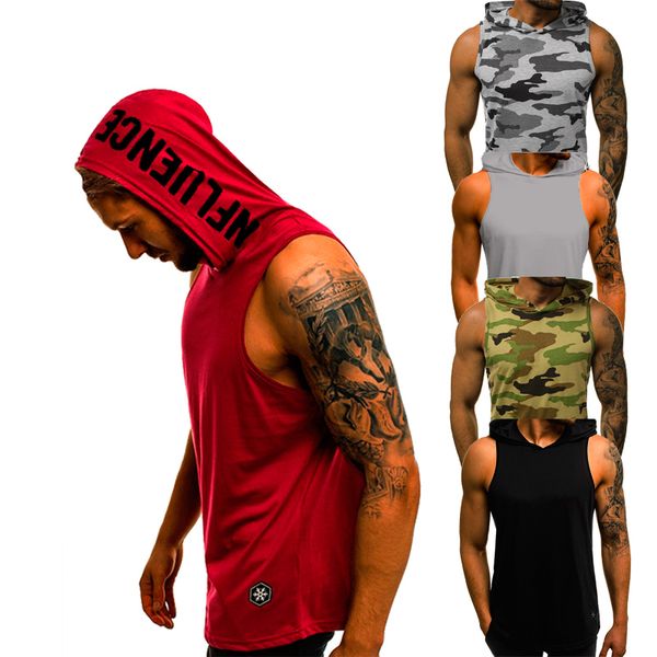 

gym vest men fitness bodybuilding hooded tank mens clothing loose breathable sleeveless shirts fashion vests