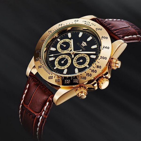 

ouyawei automatic self wind mens montre homme watch leather strap waterproof style male black wristwatch reloj masculino, Slivery;brown