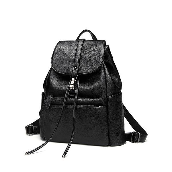

2020 new women's backpack korean college style multifunctional pure color soft surface backpack school bag