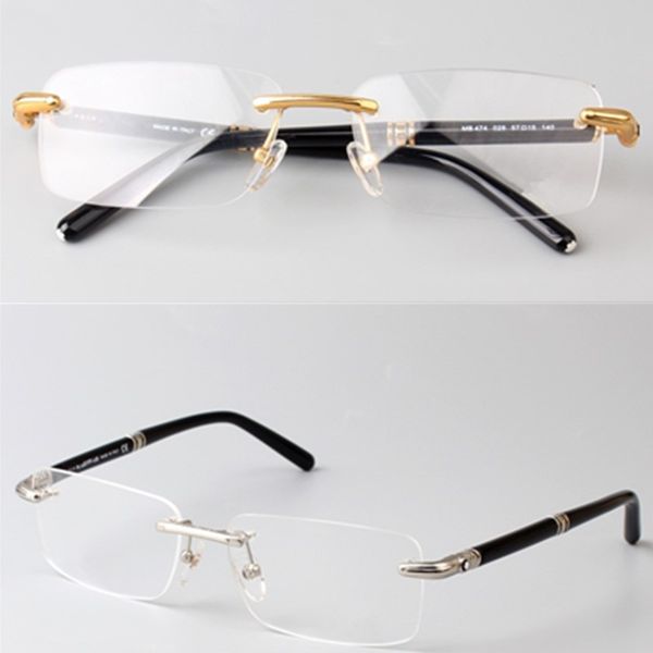 

germany brand men optical glasses frame mb474 rimless eyeglasses frames for men gold silver myopia glasses mb eyewear with original case