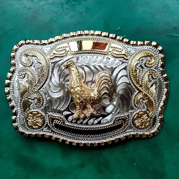 

1 pcs big size lace gold chicken cowboy metal belt buckle for men's jeans belt head, Slivery;black