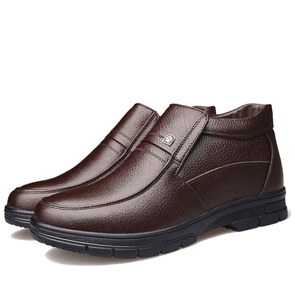 

luxury men winter boots warm thicken fur men's ankle boots fashion male business office formal leather shoes, Black