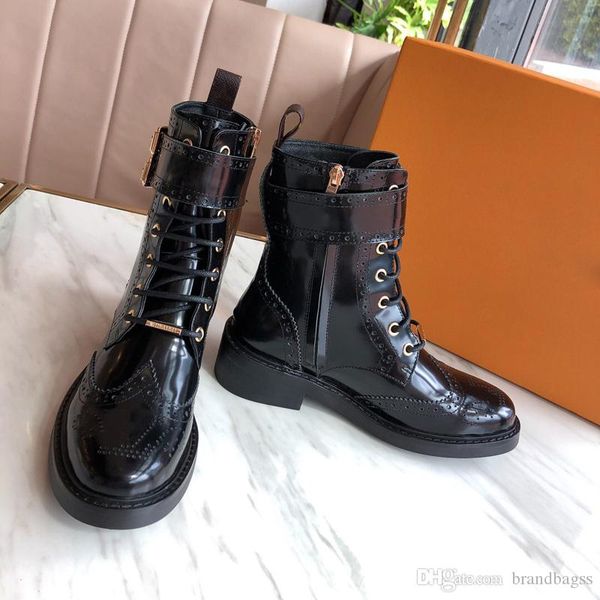 

patent leather women's boots 2020 ladies ankle boots platform martin boot laser punching motorcycle boots size 35, Black