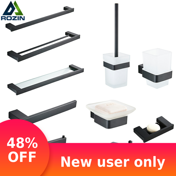 

bathroom hardware set matte black paper holder towel rail rack robe hook toilet brush holder bathroom accessories