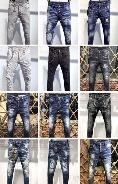 

fashion icon d2 men jeans hip hop holes mens casual design ripped jeans distressed skinny trousers denim biker jeans classic man long pants, Blue