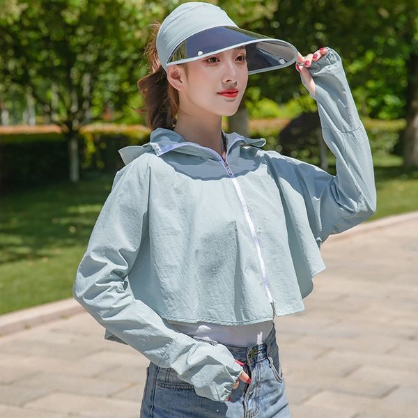 

sunscreen clothes female 2020 bicycle short bicycle anti-flying foam protection uv protection thin fairy sunscreen clothes hat, Blue;gray