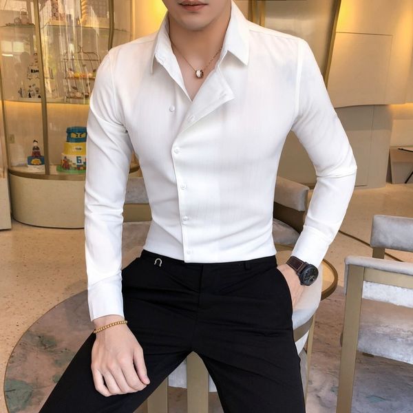 

solid color shirt dress brand new slim fit men shirt solid long sleeve shirts men camisa masculina tuxedo clothes, White;black