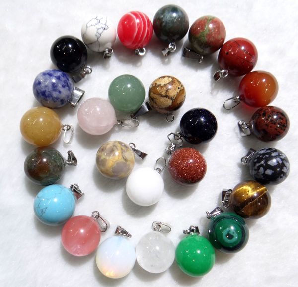 

natural stone aventurine quartz crystal lapis tiger eye turquoises ball pendants for diy jewelry making necklace24pcs, Silver