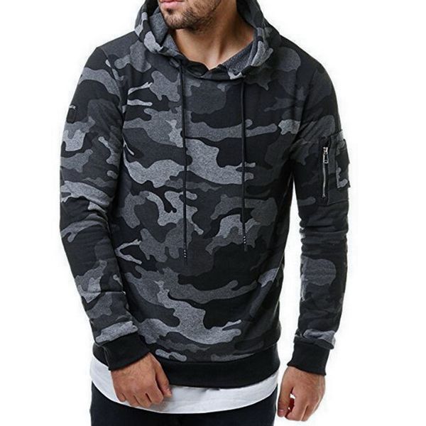 

calofe 2019 новый камуфляж с капюшоном кофты мужчины осень повседневная тонкий уличная хип-хоп толстовки мужчины камуфляж пуловеры плюс разм, Black