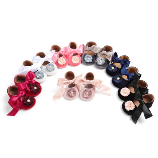 

lovely newborn baby girls princess flower soft sole crib shoes bow sneakers prewalker ankle strap shoes 0 to 18m