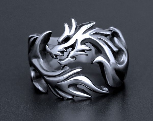

vintage gothic stainless steel silver men ring flying dragon tribal cut-out design punk rock retro finger ring biker fashion jewelry