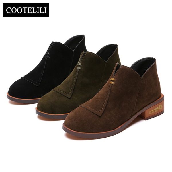 

cootelili fashion autumn 2018 soft shoes woman ankle boots for women plus size 35-41 rubber boots women 4cm heels female shoes, Black