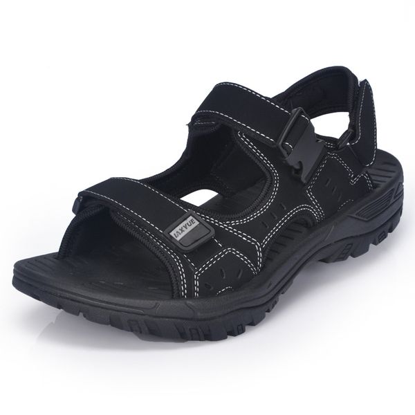 

new men's sandals slippers genuine leather cowhide sandals outdoor summer casual men quality leather for man, Black